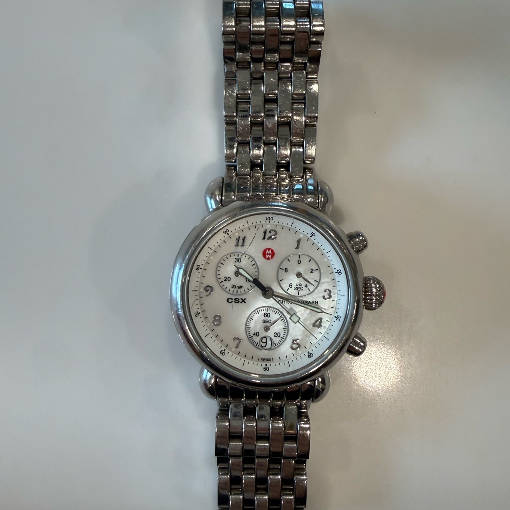 Michele Csx Stainless Steel Chronograph  Silver  White Dial